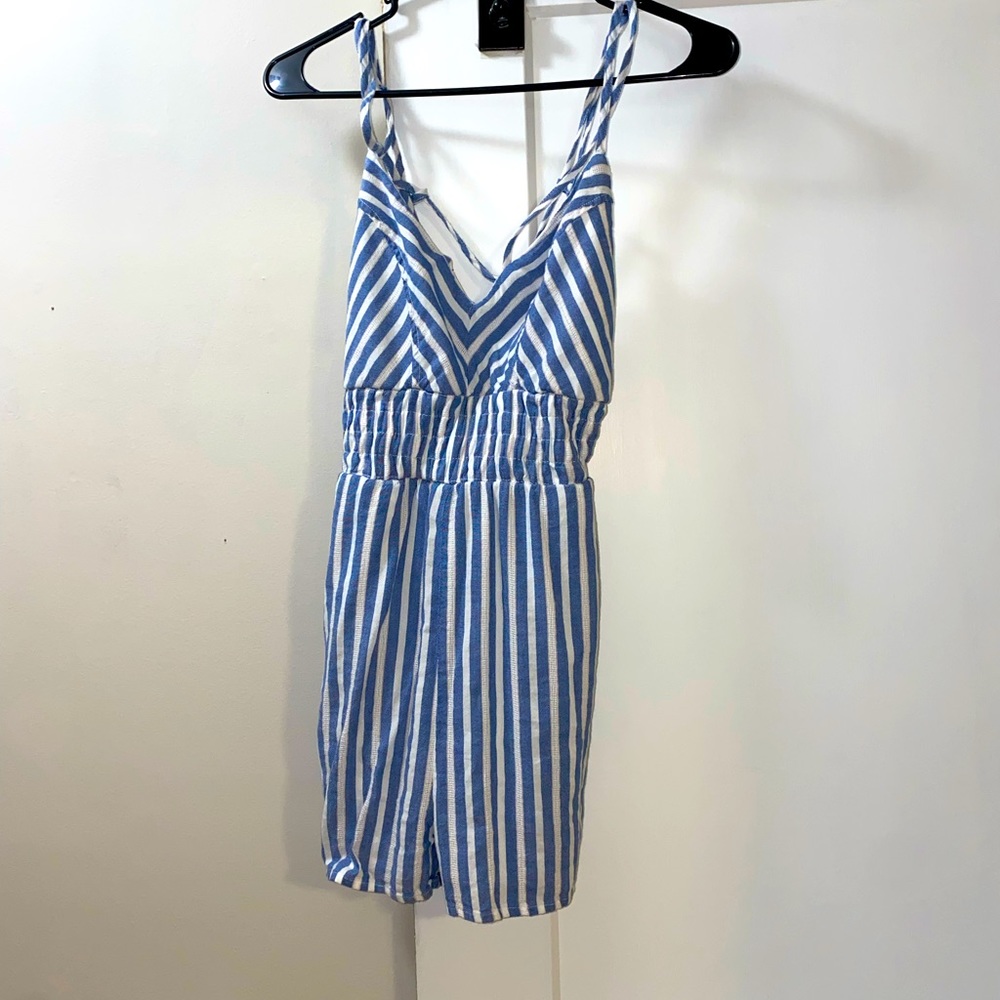 Blue and white striped romper